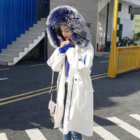 朗悦女装 2018新款韩版刺绣超大蓝色毛女中长款羽绒服派克LWYR188T19 白色 S