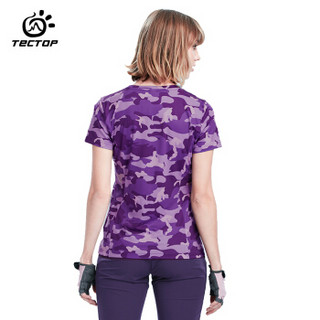 探拓 （TECTOP）速干衣 男女印花圆领短袖T恤 户外快干衣 TS80524 女款丁香紫迷彩 XL