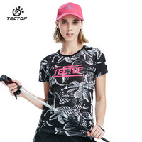 探拓（TECTOP ）速干衣 男女印花迷彩运动T恤 防刮耐磨打底衫 TS80528 女款黑白叶子 XL
