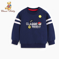 精典泰迪Classic Teddy童装儿童卫衣男女童套头上衣外套百搭外出服2019春季新款 字母帽子熊-深蓝 110