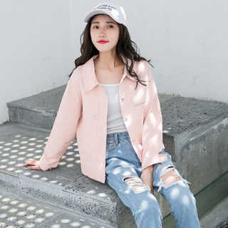 sustory  女装 2019年春新款宽松学生棒球服单排扣开衫夹克短外套 SUYH329 粉红色 S