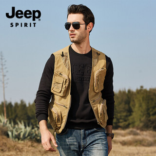 吉普 JEEP 男士马甲 2019春夏季新品男士户外多口袋背心宽松休闲快干薄款外套马夹男装 JPZP-2605 卡其色 3XL