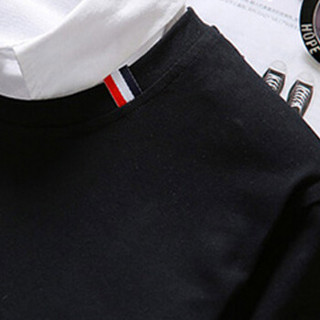 俞兆林（YUZHAOLIN）男士长袖T恤时尚简约条纹拼接圆领T恤A003-TX03黑色M