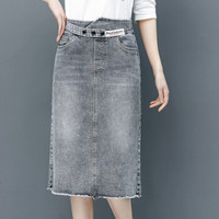 BANDALY 2019夏季新品女装半身裙松紧腰牛仔女中长款高腰a字大码修身包臀短裙 HZDF111-787 800烟灰色 29