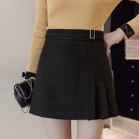 AUDDE 2019春季新品半身裙女高腰a字裙百褶裙新款毛呢短裙防走光半身裙短裙女 zx1625-2526 黑色 XXL