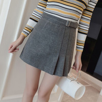 AUDDE 2019春季新品半身裙女高腰a字裙百褶裙新款毛呢短裙防走光半身裙短裙女 zx1625-2526 灰色 XXL