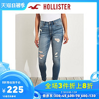 Hollister春季经典弹力高腰修身破洞牛仔裤 女 301458-1 *3件