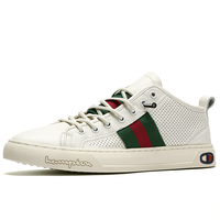 皓顿 HAUT TON 男士休闲小白鞋子舒适透气时尚免系带套脚平底网孔牛皮 1911066-1 米白色（网孔透气） 40码