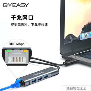 BYEASY USB3.0*3+RJ45千兆网口 四合一拓展坞（A+C双接口）