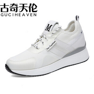 古奇天伦（GUCIHEAVEN）女士透气网面内增高运动低帮休闲鞋 8957-1 白色（加绒） 42