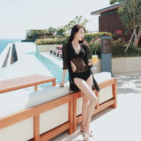 亦美珊 YI MEI SHAN 泳衣女新款性感艳爆蕾丝显瘦聚拢黑色罩衫泳装 YMS188664 黑色 M