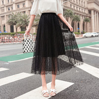 AUDDE 2019春季新款女装新品半身裙女百搭气质甜美A字波点网纱蕾丝中长款裙子 zx1549-816 黑色 M