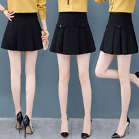 AUDDE 2019春夏季新款女装新品半身裙女短裙百褶短款裙子a字蓬蓬裙摆黑色高腰 HZ2117-9007 黑色 L