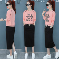 AUDDE 2019春季新款女装新品半身裙女时尚休闲套装裙子韩版套头卫衣洋气两件套 HZ2888-9007TZ 粉色 XL