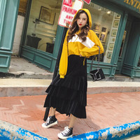 薇图 vitto 女装 2019年秋款高腰宽松拼接蛋糕裙金丝绒中长款裙半身裙 HC03VT66 蛋糕裙 4XL