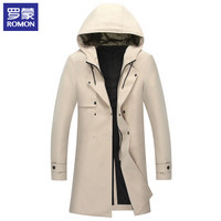 罗蒙(ROMON)风衣男 春秋新款连帽舒适修身商务休闲中长款外套男装 9JK941902 卡其 175
