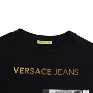 范思哲 VERSACE JEANS 奢侈品 男士棉质胶印美杜莎圆领短袖T恤衫 黑色 B3GTA72F 36609 Y6A XL码