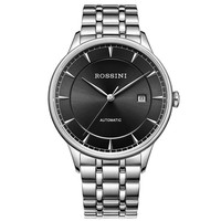 ROSSINI 罗西尼 雅尊商务系列 517781W04B 机械情侣表-男表 黑盘 钢带 日历