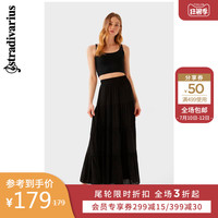 Stradivarius 黑色长款缎面半身裙女夏季显瘦气质 01336780001