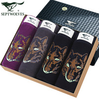 七匹狼男士内裤男平角裤 纯棉印花新款中腰四角裤4条盒装 印花狼头 L