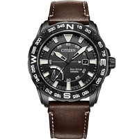CITIZEN 西铁城 AW7045-09E 男士光动能休闲运动手表 黑盘皮带 夜光 防水