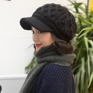 677888帽子女冬季韩版学生百搭羊毛毛线针织帽保暖英伦学院风加厚加绒手工编织 咖啡色 弹力均码