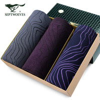 七匹狼内裤 男士内裤印花粘纤平角裤3条装 D3426-3 混色 XL