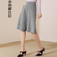 尚都比拉（Sentubila） 纯色千鸟格A字裙半身裙女2019新品通勤OL百搭女装 184Q1522238 黑白格 XL