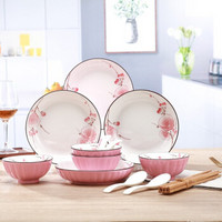 京东PLUS会员：天顺 花瓣色釉家用陶瓷碗筷碟餐具套装 16件套