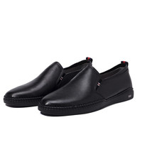 星期六男鞋（ST&SAT）时尚牛皮革舒适耐穿一脚蹬驾车透气百搭休闲鞋SS91129802 黑色 42
