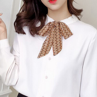 朗悦女装 春季长袖衬衫女学生韩版衬衣蝴蝶结纯色雪纺衫LWCC191217 白色 M