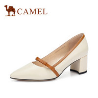 骆驼（CAMEL） 女士  优雅高挑蝴蝶结扣带尖头单鞋 A91901627 杏/棕 34