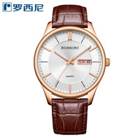 罗西尼(ROSSINI)手表 启迪系列棕色皮带白盘石英男士腕表双历情侣表男表818573G01D