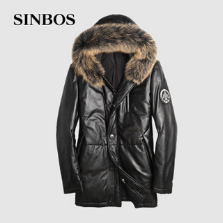 SINBOS 真皮羽绒服男士皮衣冬季优质绵羊皮保暖外套 黑色 165/88A(M)