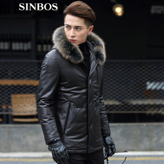 SINBOS 真皮羽绒服男士皮衣冬季优质绵羊皮保暖外套 黑色 175/96A(XL)