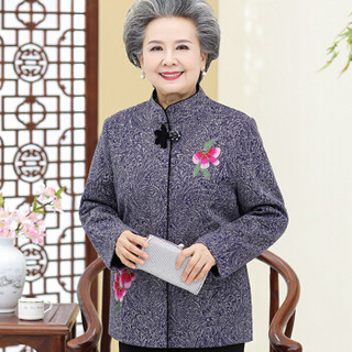 俞兆林 中老年妈妈装韩版长袖上衣百搭休闲外套 YWMM191304 蓝色 XL