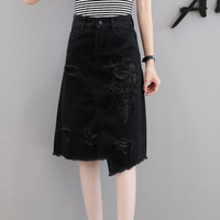 薇图 vitto 女装 2019年夏季百搭新款休闲优雅口袋中长款牛仔半身裙 xbVT506 图片色 S