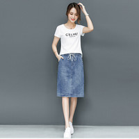 BANDALY 2019夏季新品女装牛仔半身裙适合胯大腿粗的中长款流行A字裙高腰 HZDF111-7877 浅蓝色 31/3XL