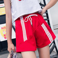 俞兆林 女装韩版跑步系带阔腿裤百搭运动短裤 YWDK193210 红色 M