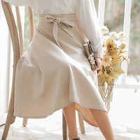 AUDDE 2019春夏季新款女装新品半身裙女简约优雅气质纯色百搭a字半身裙 zx72087-8062 杏色 S