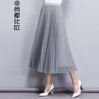 尚都比拉（Sentubila） 显瘦高腰网纱半身裙2019新品简约百搭 182Q1621186 灰色 M