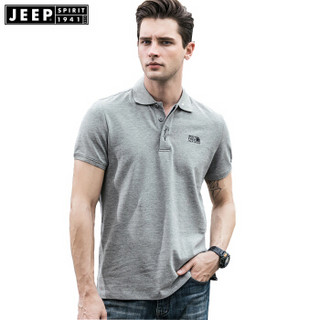 吉普 JEEP POLO衫男2019夏季新品短袖polo衫青年男士纯色修身翻领休闲舒适棉质上衣OM19AB309TS1036 灰色 XL