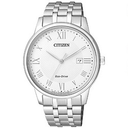 CITIZEN 西铁城 BM6970-52A 男士简约光动能表 白盘 不锈刚表带 罗马刻度