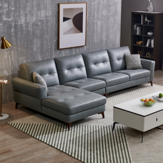 QuanU 全友 102530A 简约真皮沙发 1+3+转正 烟灰色