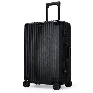 奢选SHEXUAN 铝框22英寸万向轮拉杆箱旅行箱男女防刮拉丝复古行李箱 7022尊贵黑