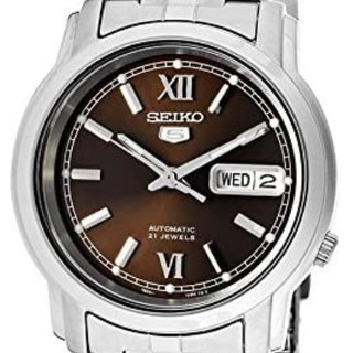 SEIKO 精工 SEIKO 5系列 SNKK79 男士机械手表 38mm 棕盘 银色不锈钢带 圆形