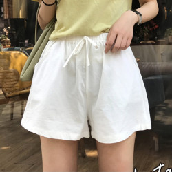 泓婵 棉麻高腰宽松短裤