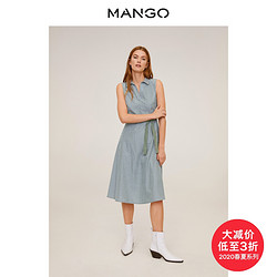 MANGO女装连衣裙2020春夏新款棉质条纹衬衫式无袖连衣裙