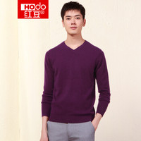 红豆 Hodo 男装 羊毛衫男2018秋冬新品多彩系列时尚V领套头羊毛衫 P2紫色 165/84A