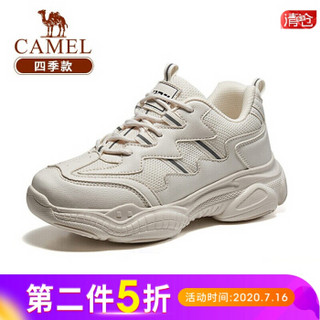 CAMEL 骆驼 运动老爹鞋女透气厚底潮休闲鞋子 K23C09L7005 米色 37